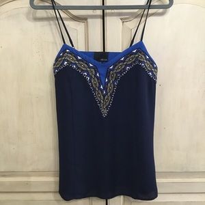 Greylin Anthropologie Women’s Blue Embroidered Aztec Cami Tank Top Size S EUC
